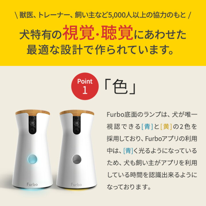 楽天市場 新型 Furboドッグカメラ 360 ビュー ファーボ Ai搭載 Wifi ペットカメラ ペット 見守りカメラ カメラ 犬 留守番 飛び出すおやつ 自動追尾機能 カラー暗視モード 双方向会話 スマホ Iphone Android 対応 アカウント共有 写真 動画 Furbo 公式ストア