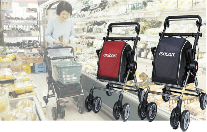 楽天市場】座れる 買い物かごが乗せられるシルバーカーEXICART（エキシ 