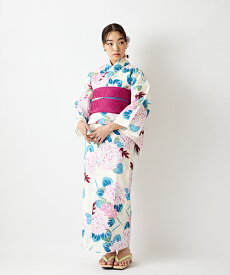 単品 浴衣「あじさいと金魚」公式 ふりふ ふりふセレクト浴衣 レディース 女性 ゆかた yukata 花柄 総柄 白地 紫陽花 金魚 レトロ モダン 粋 涼しげ お洒落 華やか シンプル 大人女子 しっとり 大正ロマン 花火 お祭り 20代 30代 40代