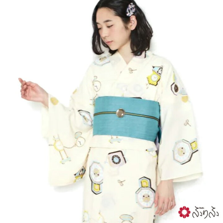 楽天市場 公式 ふりふ 単品 浴衣 古時計 紫織庵 コラボ浴衣 日本製 ゆかた レディース 女性 総柄 和柄 和風 夏 ポップ レトロ モダン かわいい お洒落 華やか 和服 和装 レトロ浴衣 レトロモダン 白系 代 30代 40代 大人 粋 ギフト プレゼント