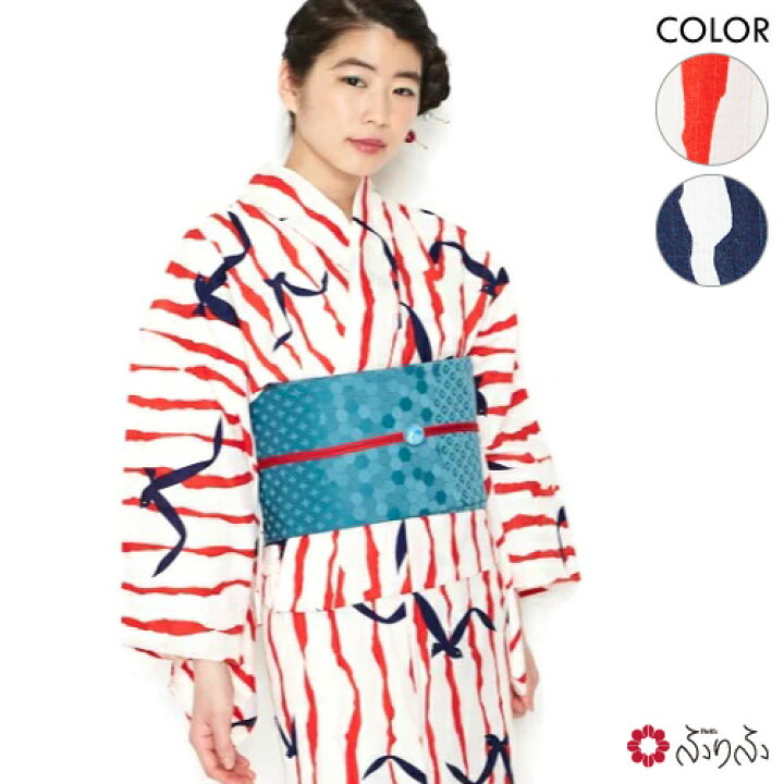 楽天市場 公式 ふりふ 単品 浴衣 かもめ ふりふオリジナル ゆかた レディース 女性 かもめ マリン よろけ縞 夏 大人女子 レトロ モダン しっとり きれい かわいい お洒落 華やか レトロ浴衣 レトロモダン 大正ロマン 赤系 青系 代 30代 40代 大人 粋 ふりふ