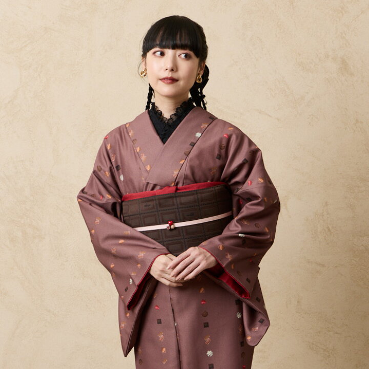 楽天市場】小紋単品「チョコレート」公式 ふりふ 洗える着物 袷 大正 