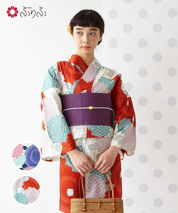 楽天市場 公式 ふりふ 単品 浴衣 傘と紫陽花 ふりふセレクト 日本製 国内縫製 浴衣 ゆかた レディース 女性 ユカタ 総柄 和柄 和風 花柄 芙蓉 古典柄 綿100 綿絽 コットン レトロ モダン かわいい お洒落 大人 大正ロマン 代 30代 40代 大人 粋 ギフト