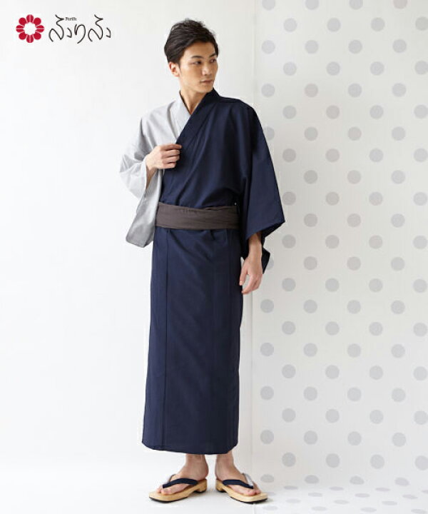 楽天市場 公式 ふりふ 単品 浴衣 メンズ片身細ストライプ ふりふオリジナル メンズ浴衣 男性ゆかた 紺 ブルー ストライプ 無地 片身合わせ 清涼感 ｍサイズ ｌサイズ 綿混 夏 花火大会 夏祭り レトロ モダン 大正ロマン 浴衣 メンズ ギフト プレゼント 実用的 ふりふ