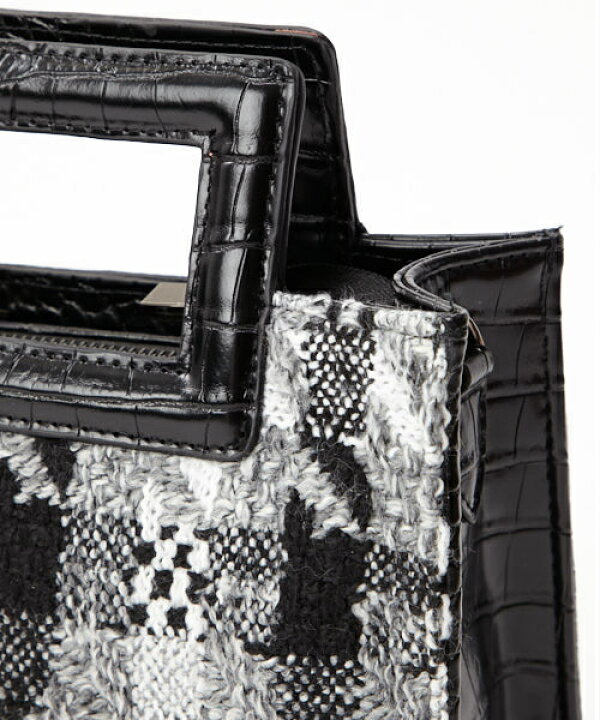 楽天市場 均一特価 公式 ふりふ 千鳥ツイードバッグふりふセレクト ハンドバッグ ショルダーバッグ ミニバッグ 鞄 カバン スクエア型 配色 大人カジュアル レディース 茶 黒 千鳥柄 チェック ツイード ギフト プレゼント 実用的 ふりふ 楽天市場店