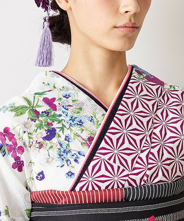 振袖フルセット、刺繍半襟、モチーフ重ね衿、モチーフ帯揚げパール 