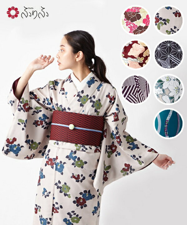 楽天市場 公式 ふりふ 単品 Web限定 洗える着物 小紋 大正ロマン 洗える着物 レディース 花柄 縞 幾何学 オリジナル きもの 着物 小紋 和装 和服 女性 レトロ モダン 個性的 フリーサイズ 仕立て上がり プレタ 大人 きれいめ 和 日本 Japan Kimono Modern 和風