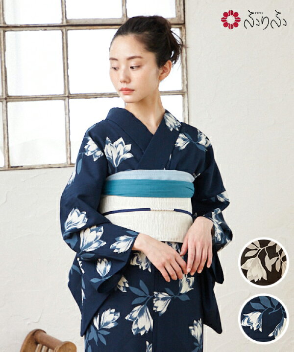 楽天市場 浴衣 単品 モクレン 公式 ふりふ 日本製 洗える ゆかた レディース 女性 木蓮 モクレン 花柄 和柄 和風 レトロ モダン 大正ロマン かわいい 可愛い 大人 お洒落 華やか ネイビー 紺 黒 ブラック 花火大会 夏祭り 盆踊り 大正ロマン 代 30代 40代