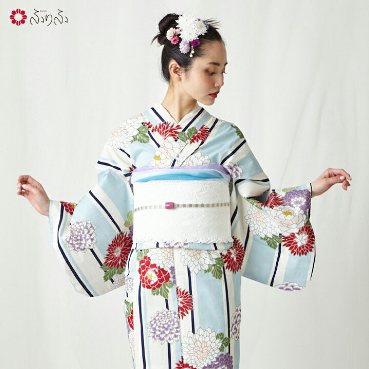 楽天市場】【セール40%オフ】単品 浴衣「縞花に牡丹」公式 ふりふ 浴衣  