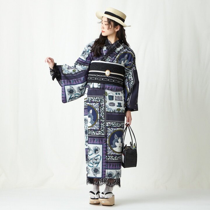 楽天市場】浴衣単品「猫物語 」公式 ふりふ 日本製 洗える ゆかた  