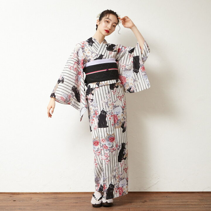 楽天市場】浴衣単品「 花猫籠 」公式 ふりふ 日本製 洗える ゆかた  