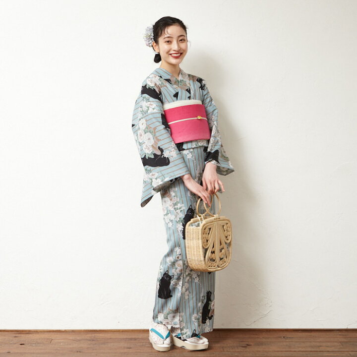楽天市場】浴衣単品「 花猫籠 」公式 ふりふ 日本製 洗える ゆかた 