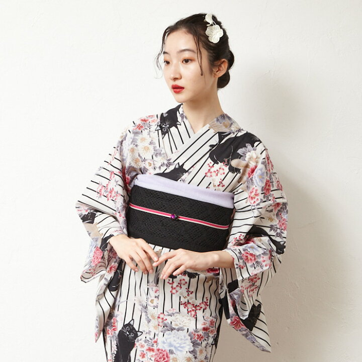 楽天市場】浴衣単品「 花猫籠 」公式 ふりふ 日本製 洗える ゆかた  