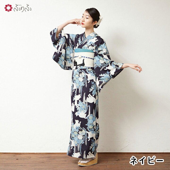 楽天市場】浴衣単品「 夜空猫 」公式 ふりふ 日本製 洗える ゆかた  