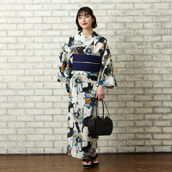 楽天市場】浴衣単品「 夜空猫 」公式 ふりふ 日本製 洗える ゆかた  