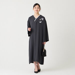 【セール40%オフ】花天井 背開き刺繍ワンピース公式 ふりふ 和洋服 長袖 和風 ワンピース 花 四季 動物柄 猫 鳥 金魚 和柄 膝下 Vネック 着物襟 着物風 ワンピ きれいめ お呼ばれ 結婚式 二次