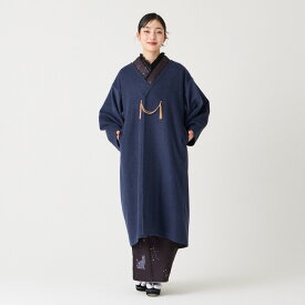 【スーパーSALE期間30%OFF&最大10%OFFクーポン】 ノーカラー和洋コート公式 ふりふ セレクト 三松 紺 グレー ロング丈 着回し 大正ロマン 女性 着物 レトロ モダン 着物用 コート アウター きれいめ 和風 服 ブランド 日本 大人 着物風 上品 フリーサイズ