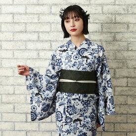 浴衣単品「 更紗蝙蝠 」公式 ふりふ 日本製 洗える ゆかた 洗える浴衣 レディース 女性 ブルー コウモリ こうもり 更紗 柄 花柄 総柄 和柄 和風 レトロ モダン セオアルファ 可愛い 大人 アンティーク 風 花火大会 夏祭り 30代 40代 50代 吸湿速乾 春着物