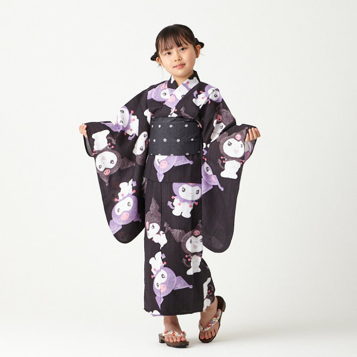小学生　浴衣　エロ 楽天市場】【セール70%オフ】キッズ浴衣＋へこ帯「 クロミ 」公式 ふりふ クロミ クロミ柄 クロミちゃん kuromi サンリオ Sanrio  キャラクター 黒 紫 ブラック パープル ゆかた 浴衣 キッズ 女の子 和風 レトロ モダン 可愛い 夏祭り 涼しい ママ お揃い サイズ 100  110 ...