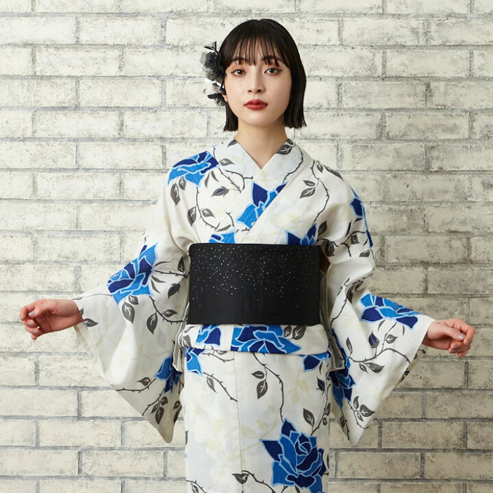 楽天市場】【WEB限定】 青薔薇浴衣3点セット（浴衣+半巾帯+着付け冊子 