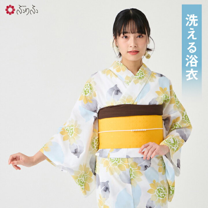 楽天市場】浴衣単品「 ハナウタ 水彩ひまわり 」公式 ふりふ 浴衣 