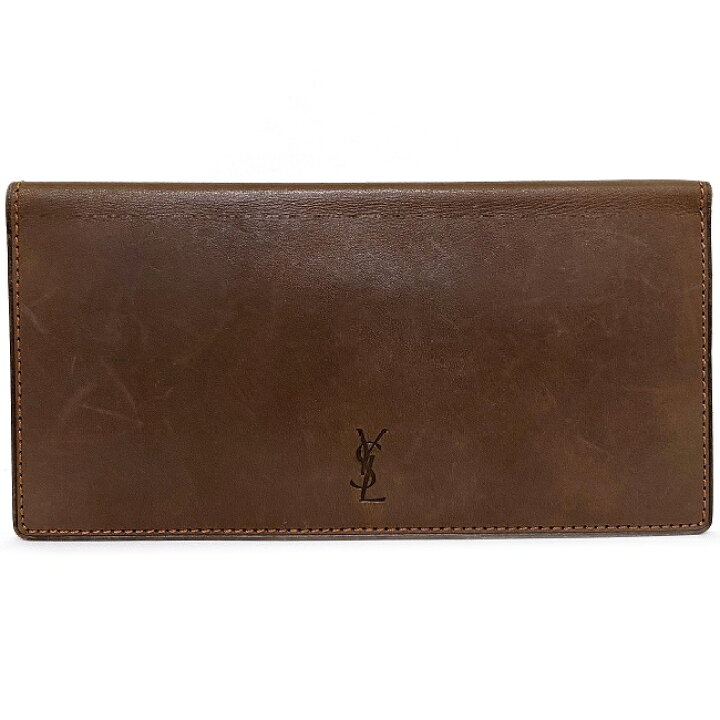 美品✨YSL イヴサンローラン ヴィンテージ 二つ折り財布 レザー Lブラウン