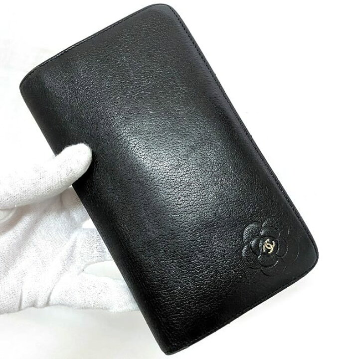 楽天市場】【送料無料】 シャネル 二つ折り 長財布 ブラック カメリア  