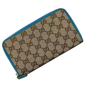 【送料無料】 グッチ ラウンドファスナー 長財布 ベージュ ブルー 363423 財布 キャンバス レザー 中古 GUCCI ファスナー GG ロゴ 総柄 ヴィンテージ GGキャンバス 定番 人気 女性 レディース 高級感 上品 エレガンス オシャレ 青 ウォレット 本革 ブランド 本物 鑑定済み