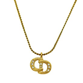 【送料無料】 クリスチャン ディオール ネックレス ゴールド ロゴ GP ストーン 中古 Christian Dior ジュエリー アクセサリー ヴィンテージ CD レア 喜平チェーン 定番 人気 レディース ラインストーン ペンダント お洒落 高級感 上品 エレガント ブランド 本物 鑑定済み