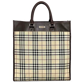 【送料無料】 バーバリー トートバッグ ベージュ ブラウン ノバチェック トート チェック キャンバス レザー 中古 BURBERRY 縦型 柄 書類 定番 人気 女性 レディース 通勤 通学 シンプル カジュアル お洒落 a4 革 鞄 エレガント 高級感 大容量 上品 ブランド 本物 鑑定済み