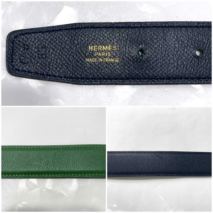 楽天市場】【送料無料】 エルメス H ベルト ネイビー グリーン 