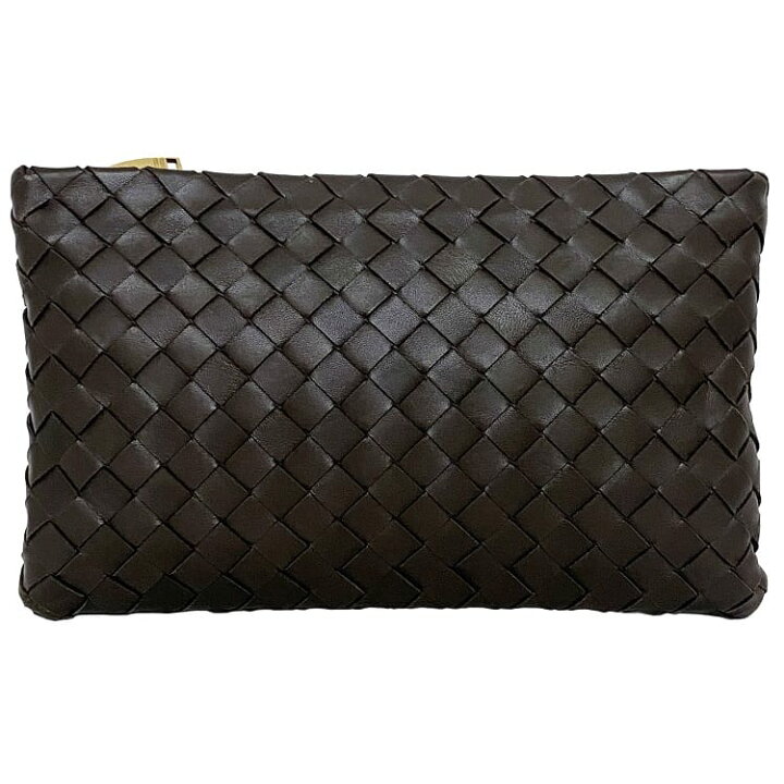 美品】BOTTEGA VENETA ブラックレザー編み込みクラッチバッグ（楽天  
