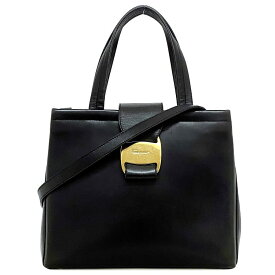 【送料無料】 サルヴァトーレ フェラガモ 2way バッグ ブラック ゴールド ヴァラ AQ-21 8252 美品 レザー 中古 Salvatore Ferragamo リボン ショルダーバッグ ハンドバッグ フラップ 定番 人気 通学 通勤 ビジネス 仕事 女性 レディース 高級感 本革 ブランド 本物 鑑定済み