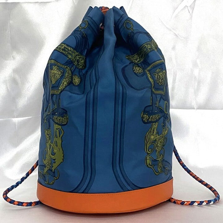 極美品】HERMES 巾着 リュックネイビー×レザー 大容量 ヴィンテージ 