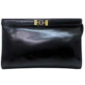 【送料無料】 ロエベ クラッチバッグ ブラック アナグラム 美品 レザー 中古 LOEWE ファスナー ワンポイント ロゴ ハンドバッグ 定番 人気 女性 レディース コンパクト 小さめ 革 本革 シンプル 黒 ゴールド金具 無地 クラッチ ミニ エレガント 上品 ブランド 本物 鑑定済み