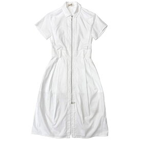 【送料無料】 エルメス ジップ ワンピース ホワイト 美品 クリーニング済み 34 綿 100 中古 HERMES アパレル ファスナー 半袖 シャツワンピース ギャザー 人気 女性 レディース お洒落 白 高級感 上品 エレガント シンプル 無地 フォーマル 爽やか ブランド 本物 鑑定済み