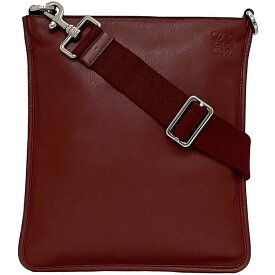 【送料無料】 ロエベ ショルダーバッグ f-23242 レッド アナグラム 美品 レザー 中古 261501 LOEWE クロスボディ 赤 ファスナー ロゴ刻印 サコッシュ 薄型 レディース メンズ 斜め掛け 肩掛け シンプル 長さ調節可能 カジュアル 普段使い 旅行 ブランド 本物 鑑定済み