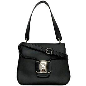 【送料無料】 サルヴァトーレ フェラガモ 2way バッグ ec-24006 ブラック ヴァラ AQ-21 7168 美品 レザー 中古 Salvatore Ferragamo クロスボディ フラップ ロゴ金具 レディース 女性 定番 人気 シンプル 革バッグ フラップバッグ ヴィンテージ ブランド 本物 鑑定済み