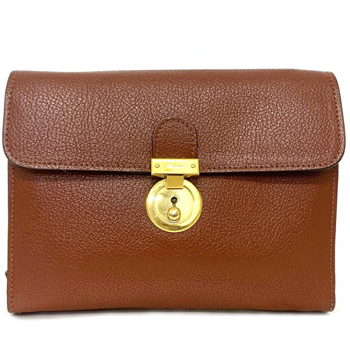 楽天市場 送料無料 サルヴァトーレ フェラガモ セカンドバッグ ブラウン ストラップ付 レザー 中古 Salvatore Ferragamo 茶色 ゴールド金具 ブランド フラップ ソフトレザー 本革 メンズ レディース クラッチバッグ 鍵付 ヴィンテージ マチ有 本物 鑑定済み フリマ