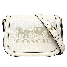 コーチ ショルダーバッグ ホワイト ベージュ ホース アンド キャリッジ C4058 未使用 美品 レザー Sランク COACH 白 フラップ 馬車 ロゴ 肩掛け サドルバッグ ミニバッグ コンパクト 定番 人気 シンプル 斜め掛け 鞄 お洒落 高級感 上品 ブランド 本物 鑑定済み