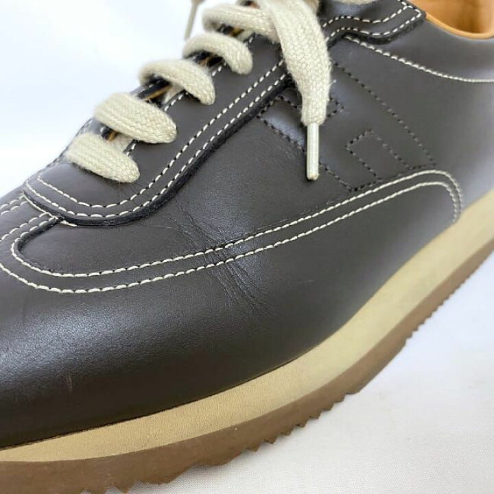 HERMES ダークブラウン レザー スニーカー24.5cm - その他