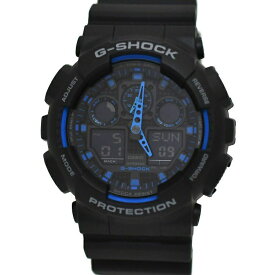 カシオ 腕時計 G-Shock ブラック ブルー GA-100-1A2DR 時計 メンズ ラバー SS 中古 クオーツ CASIO 海外モデル クロノ デジアナ 電池式 定番 人気 男性 お洒落 上品 カジュアル 普段使い ジーショック デジタル アナログ 黒 青 ブランド 本物 鑑定済み