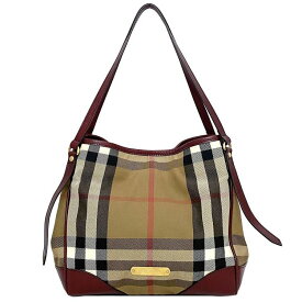 バーバリー トートバッグ ベージュ レッド メガチェック 肩掛け チェック キャンバス レザー 中古 BURBERRY ロゴ ワンポイント マグネット 赤 定番 人気 レディース 男女兼用 マチ有 ゴールド金具 お洒落 高級感 上品 カジュアル ブランド 本物 鑑定済み