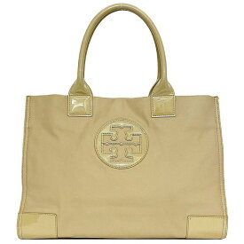 トリーバーチ トートバッグ ベージュ エラ 21149664 美品 大容量 ナイロン パテントレザー 中古 TORY BURCH ロゴ 肩掛け 軽い 定番 人気 女性 レディース 通勤 通学 ビジネス トート 大きめ ワンポイント シンプル カジュアル お洒落 ブランド 本物 鑑定済み