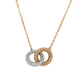 スワロフスキー ネックレス ピンクゴールド シルバー 美品 Wリング メタル 中古 SWAROVSKI アクセサリー ラインストーン ジュエリー 宝飾 定番 人気 女性 レディース 箱付き ブランドアクセ シンプル お洒落 エレガント 高級感 上品 ブランド 本物 鑑定済み