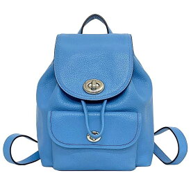 コーチ ミニ リュック ライトブルー 37581 美品 バックパック レザー 中古 COACH フラップ 巾着 ターンロック ミニバッグ 旅行 定番 人気 女性 レディース コンパクト 小さめ 革 シンプル お洒落 カジュアル エレガント 青 高級感 上品 ブランド 本物 鑑定済み