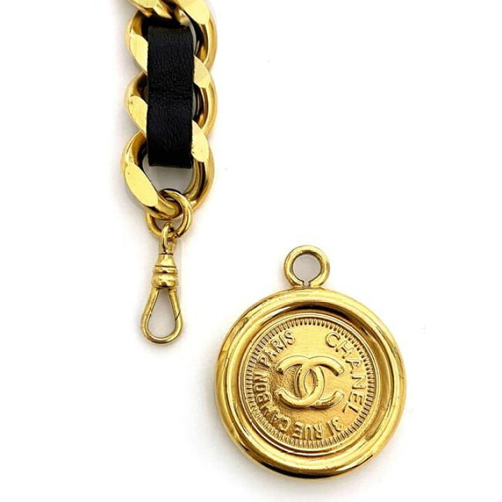 楽天市場】シャネル チェーン ベルト ゴールド ブラック ココマーク 美 