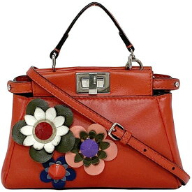 フェンディ 2way バッグ マイクロ ピーカブー f-21342 レッド 8M0355 美品 ミニバッグ レザー 中古 FENDI フラワー 花 ミニ ショルダーバッグ 鞄 バッグ 赤 定番 人気 肩掛け 女性 レディース コンパクト 斜め掛け ショルダー ブランド 本物 鑑定済み