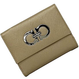 サルヴァトーレ フェラガモ 二つ折り 財布 ec-22484 ゴールド ガンチーニ 22 7122 美品 レザー 中古 Salvatore Ferragamo ホック ヴィンテージ 折り財布 コンパクト 金色 シルバー金具 ロゴ金具 定番 人気 女性 男性 男女兼用 ブランド 本物 鑑定済み