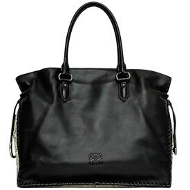 ロエベ トートバッグ アマソナ ステッチ f-23993 ブラック アナグラム - 美品 レザー 中古 061403 LOEWE 大容量 黒 パイソン風 シンプル 本革 巾着 メンズ レディース 男女兼用 本革 ビジネス 普段使い 定番 人気 巾着トート ヴィンテージ ブランド 本物 鑑定済